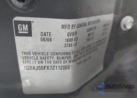 2007 Saturn Ion 2 z USA, uszkodzony, nr VIN 1G8AJ55FX7Z112056